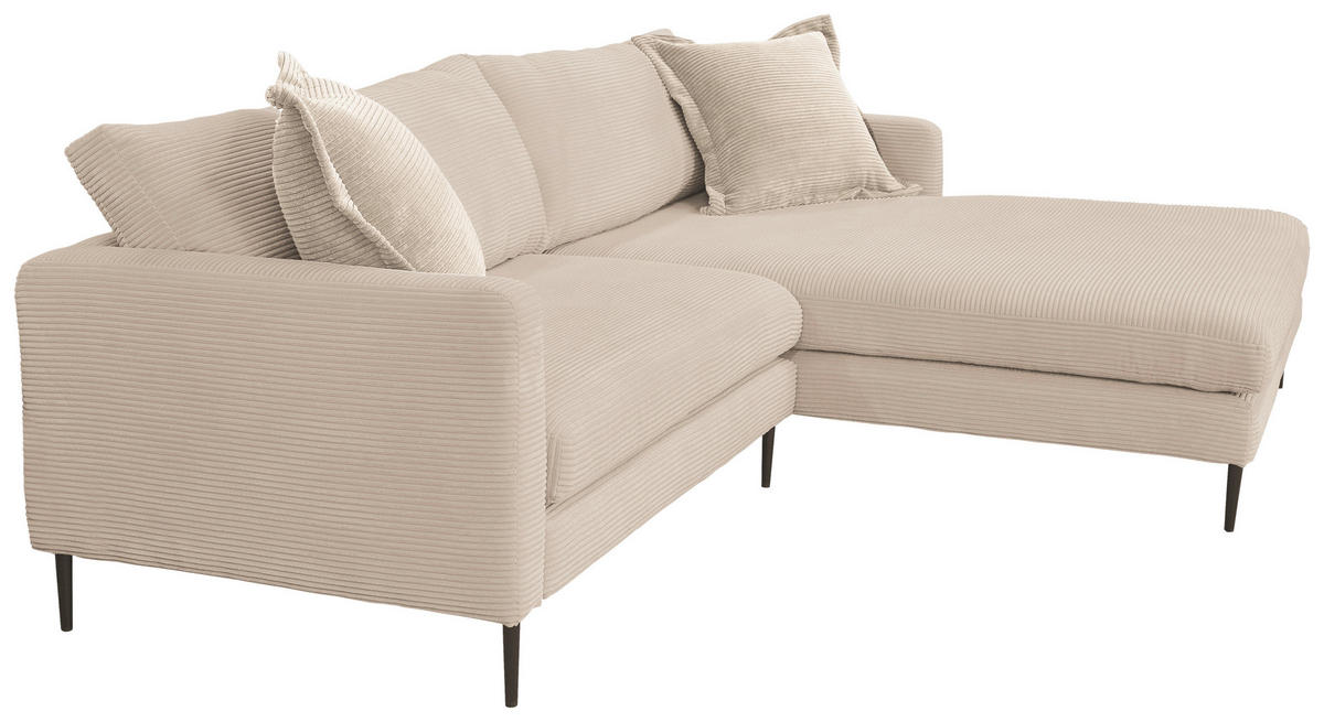 ECKSOFA in Cord Creme  - Creme/Schwarz, Design, Textil/Metall (268/193cm) - P & B