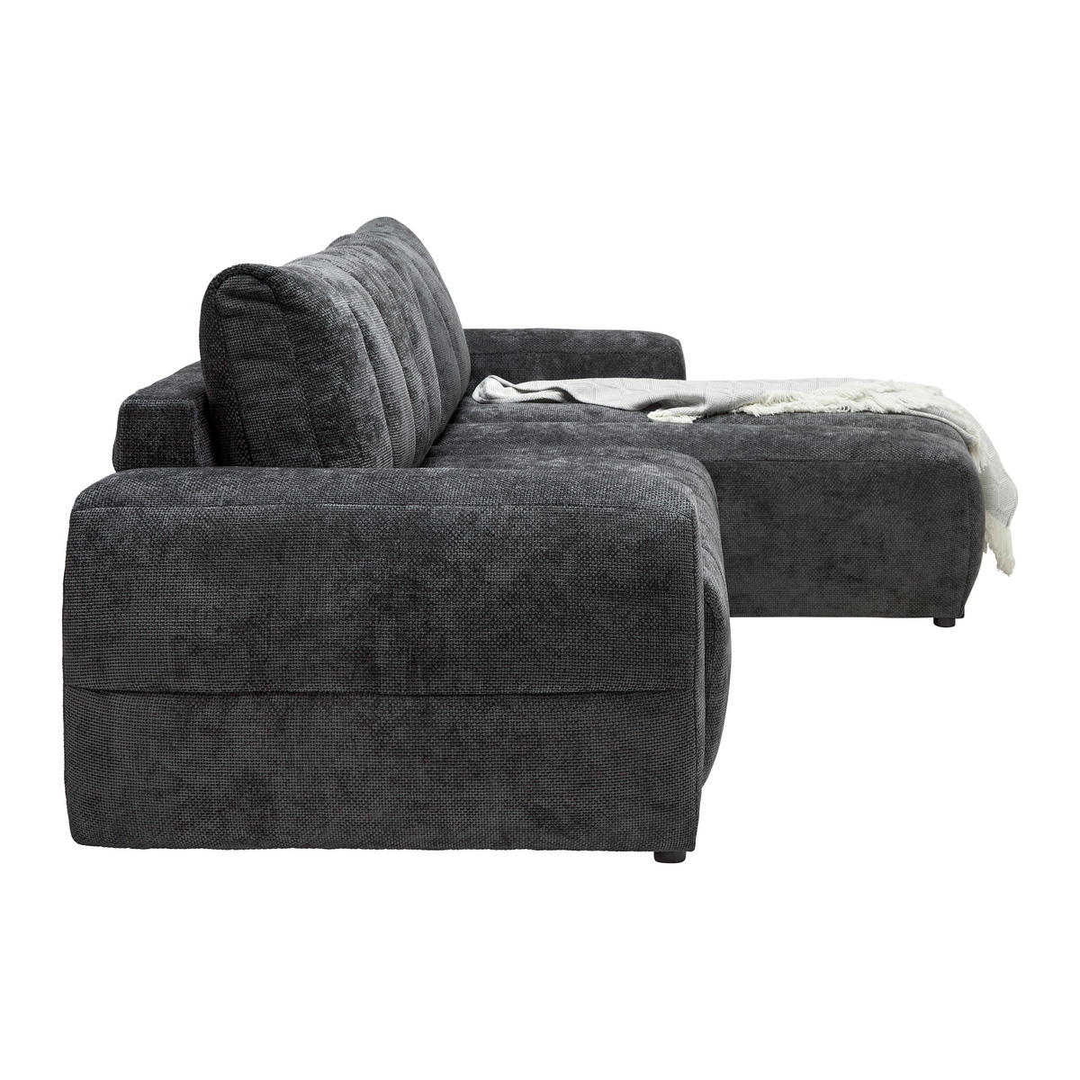 ECKSOFA Flachgewebe Graphitfarben  - Schwarz Hochglanz/Graphitfarben, Modern, Textil/Metall (273/93/166cm) - MID.YOU