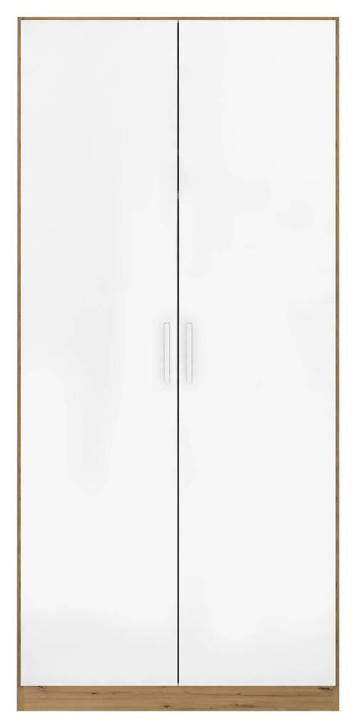 DREHTÜRENSCHRANK 91/210/54 cm 2-türig Eiche Artisan, Weiß Hochglanz  - Chromfarben/Weiß Hochglanz, MODERN, Holzwerkstoff/Kunststoff (91/210/54cm) - Rauch Möbel