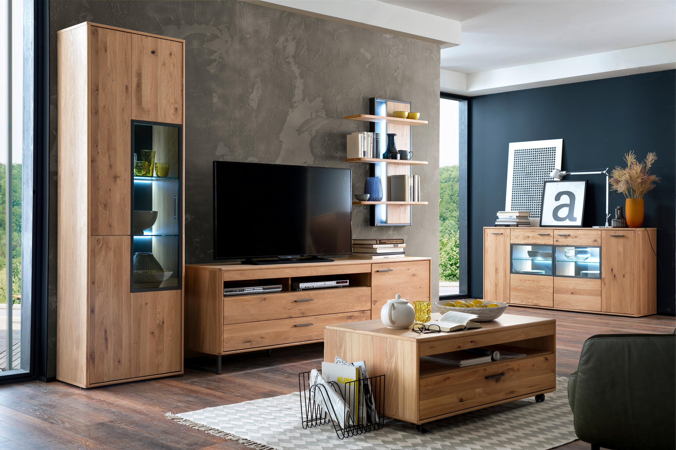 COUCHTISCH in Holz, Holzwerkstoff 115/65/45 cm - Eichefarben/Schwarz, Design, Holz/Holzwerkstoff (115/65/45cm) - Livetastic