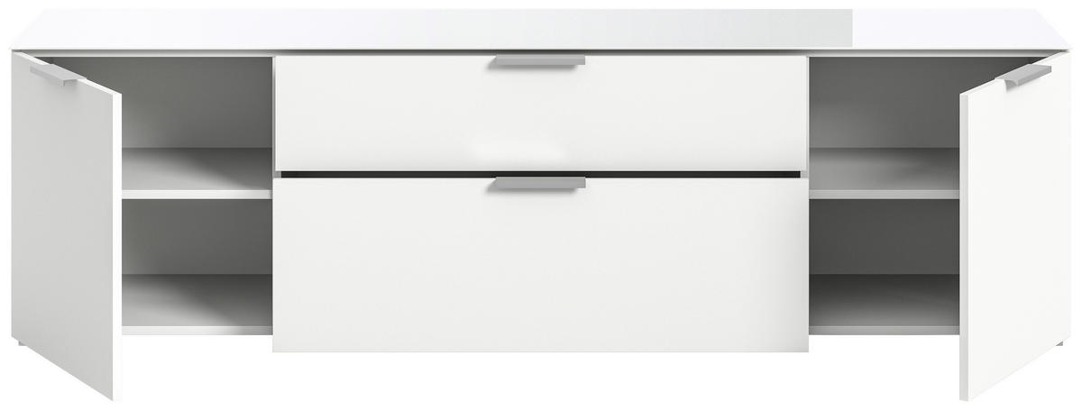 TV KOMODA   179/51/40 cm   bijela   - bijela/srebrne boje, Design, staklo/drvni materijal (179/51/40cm) - Modern Living