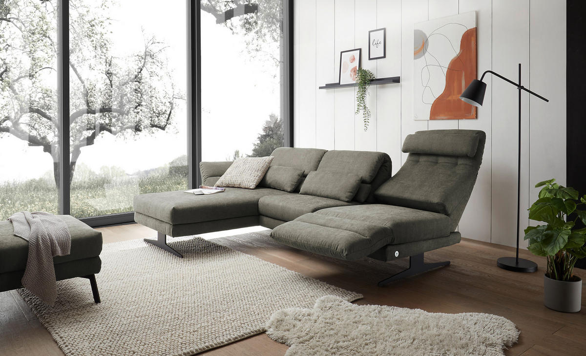 ECKSOFA in Flachgewebe Grün  - Schwarz/Grün, Design, Textil/Metall (176-217/279-327cm) - Dieter Knoll