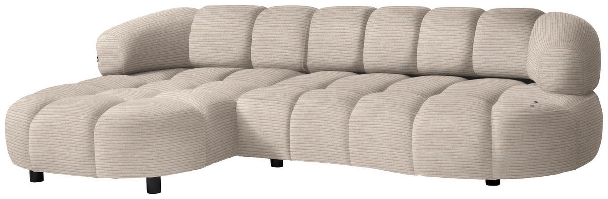 ECKSOFA in Cord, Velours Beige  183/284 cm  - Beige/Schwarz, Design, Holz/Textil (183/284cm) - Welnova