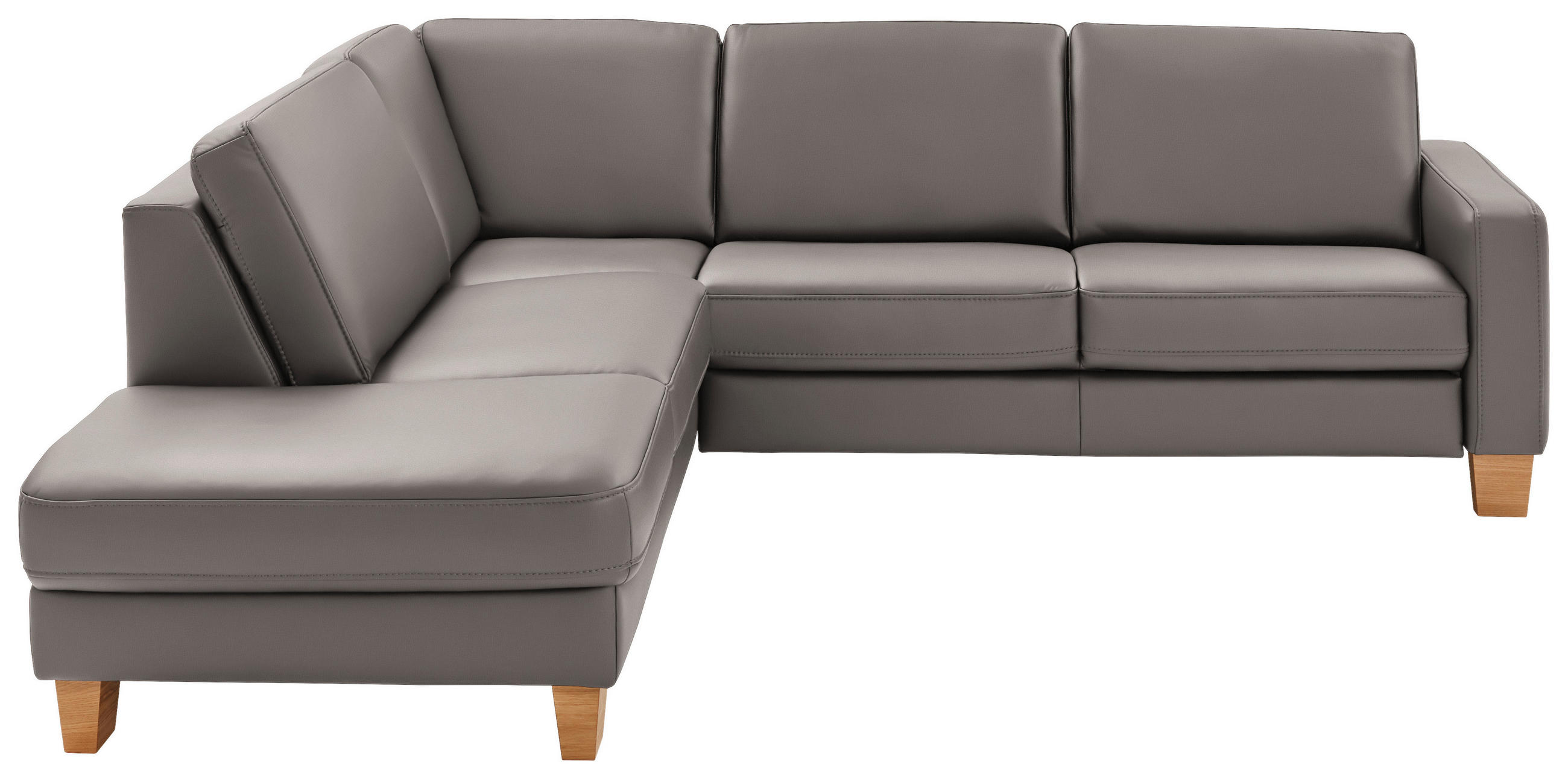 ECKSOFA in Echtleder Hellgrau  - Eiche Bianco/Hellgrau, Konventionell, Leder/Holz (235/257cm) - Valdera