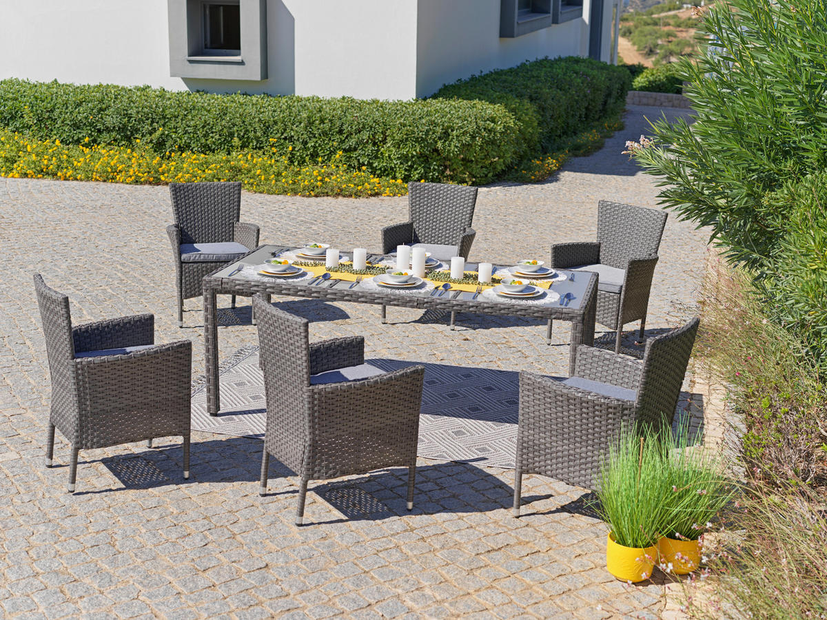 GARTENGARNITUR beschichtet Stahl  - Braun/Grau, MODERN, Glas/Kunststoff - Ambia Garden