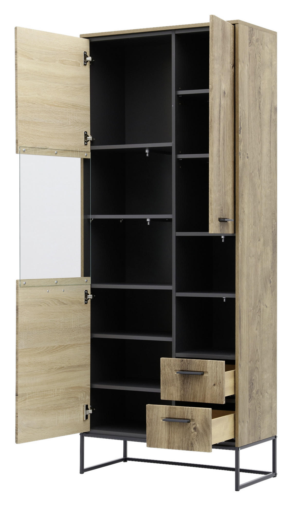 VITRIN grafitszürke, tölgyfa  - grafitszürke/tölgyfa, Modern, faalapú anyag/Üveg (79/196/38cm) - Hom`in