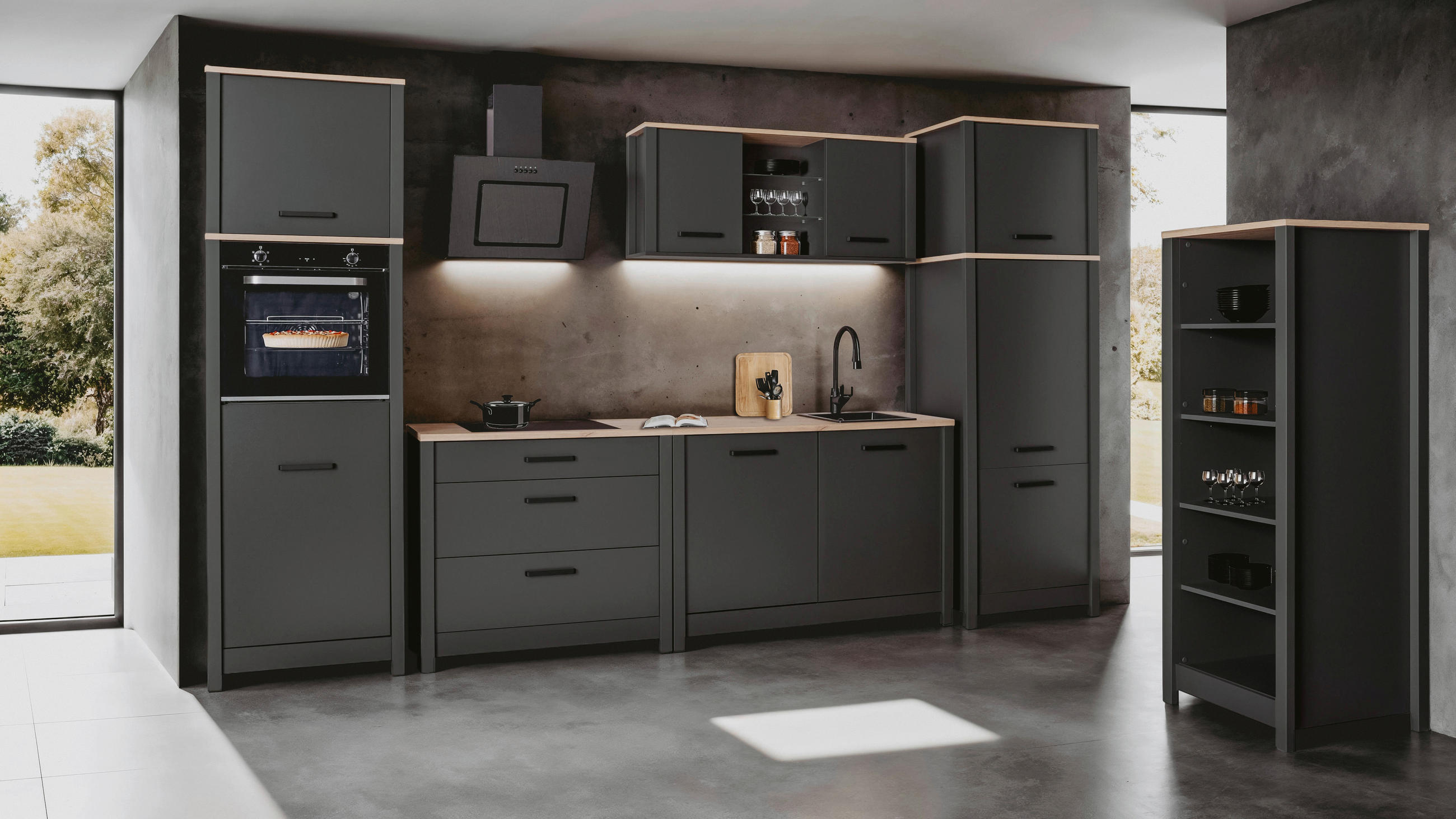 HÄNGESCHRANK 130,3/57,5/33 cm  - Anthrazit/Schwarz, MODERN, Glas/Holzwerkstoff (130,3/57,5/33cm) - home24