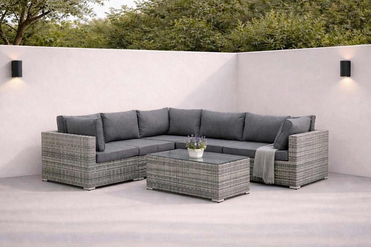 LOUNGEGRUPP  - grå, Modern, glas/textil (249/65/87cm) - Gardenson