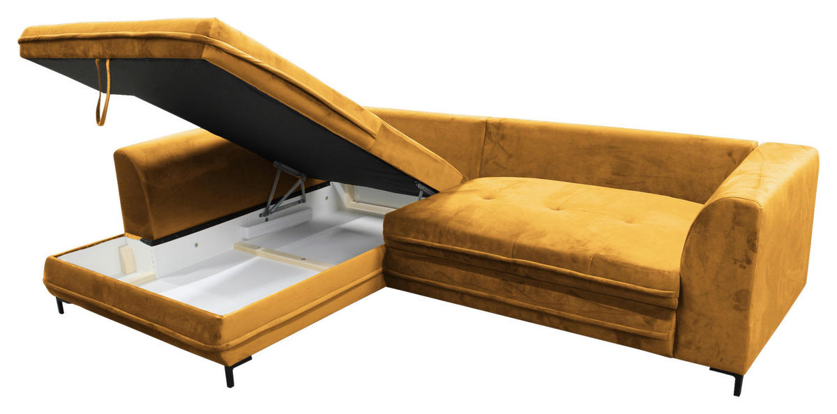 ECKSOFA Gelb Velours  - Beige/Gelb, Design, Textil/Metall (187/277cm) - Livetastic