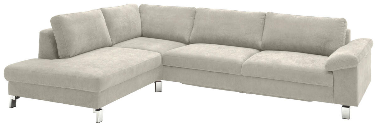 ECKSOFA in Velours Creme  - Chromfarben/Creme, Design, Textil/Metall (200/281cm) - Hom`in