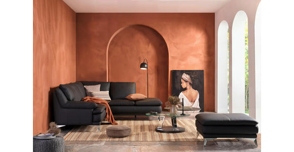 ECKSOFA Schwarz Echtleder  - Chromfarben/Schwarz, Design, Leder/Metall (252/224cm) - Novel