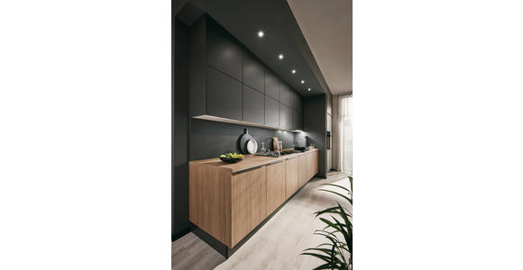 EINBAUKÜCHE   - Eichefarben/Graphitfarben, Design, Holzwerkstoff - Xora