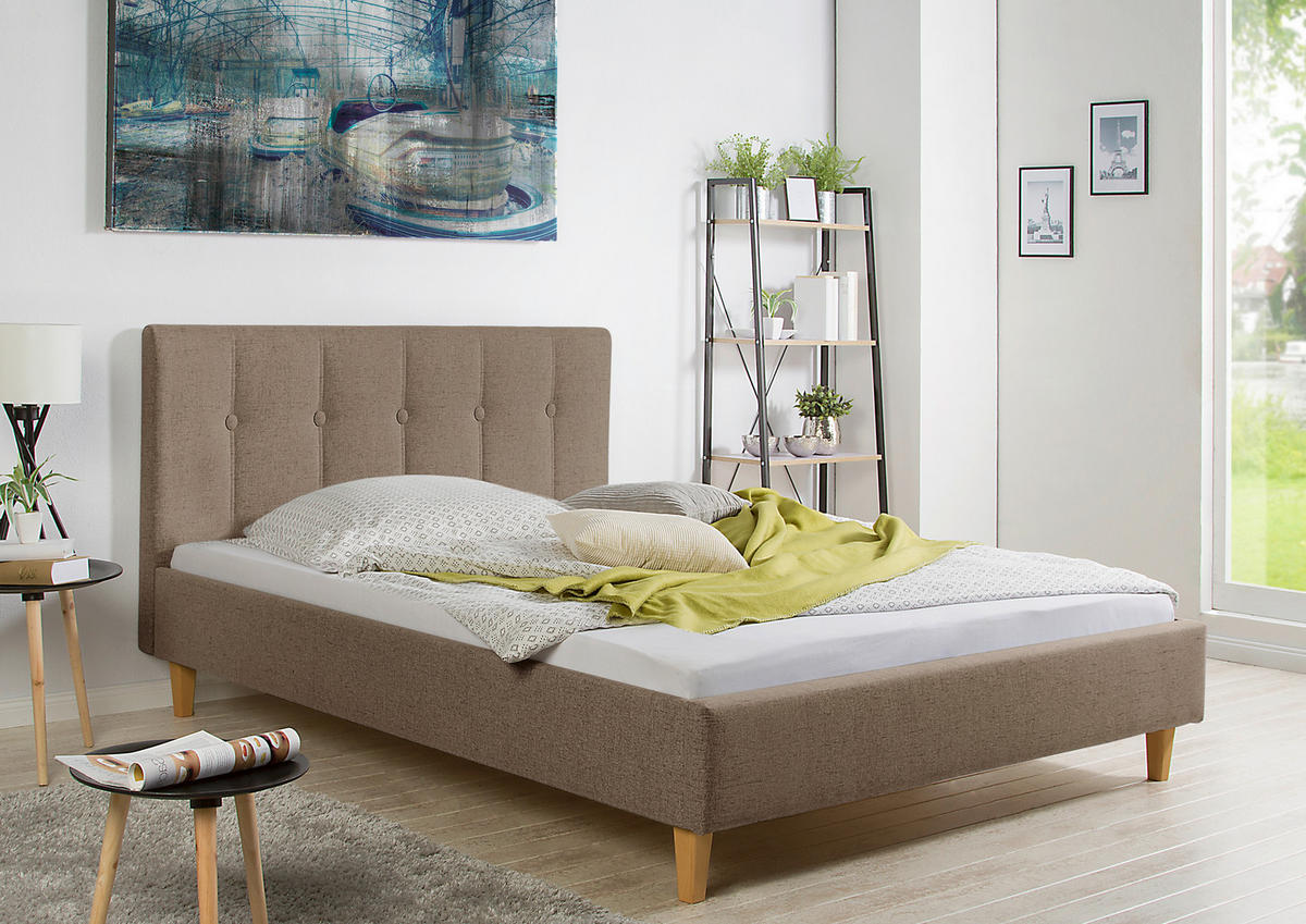 POLSTERBETT  in Hellbraun,  - Hellbraun/Naturfarben, MODERN, Holz/Textil (145/99/216cm) - Livetastic
