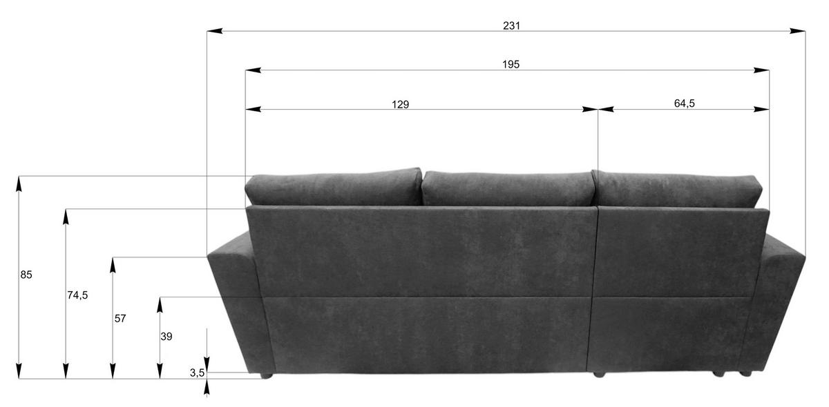 ECKSOFA TERMOLI Hellgrau Jacquard Rückenkissen, Bettkasten  - Hellgrau/Schwarz, Design, Kunststoff/Textil (155/231cm) - MID.YOU