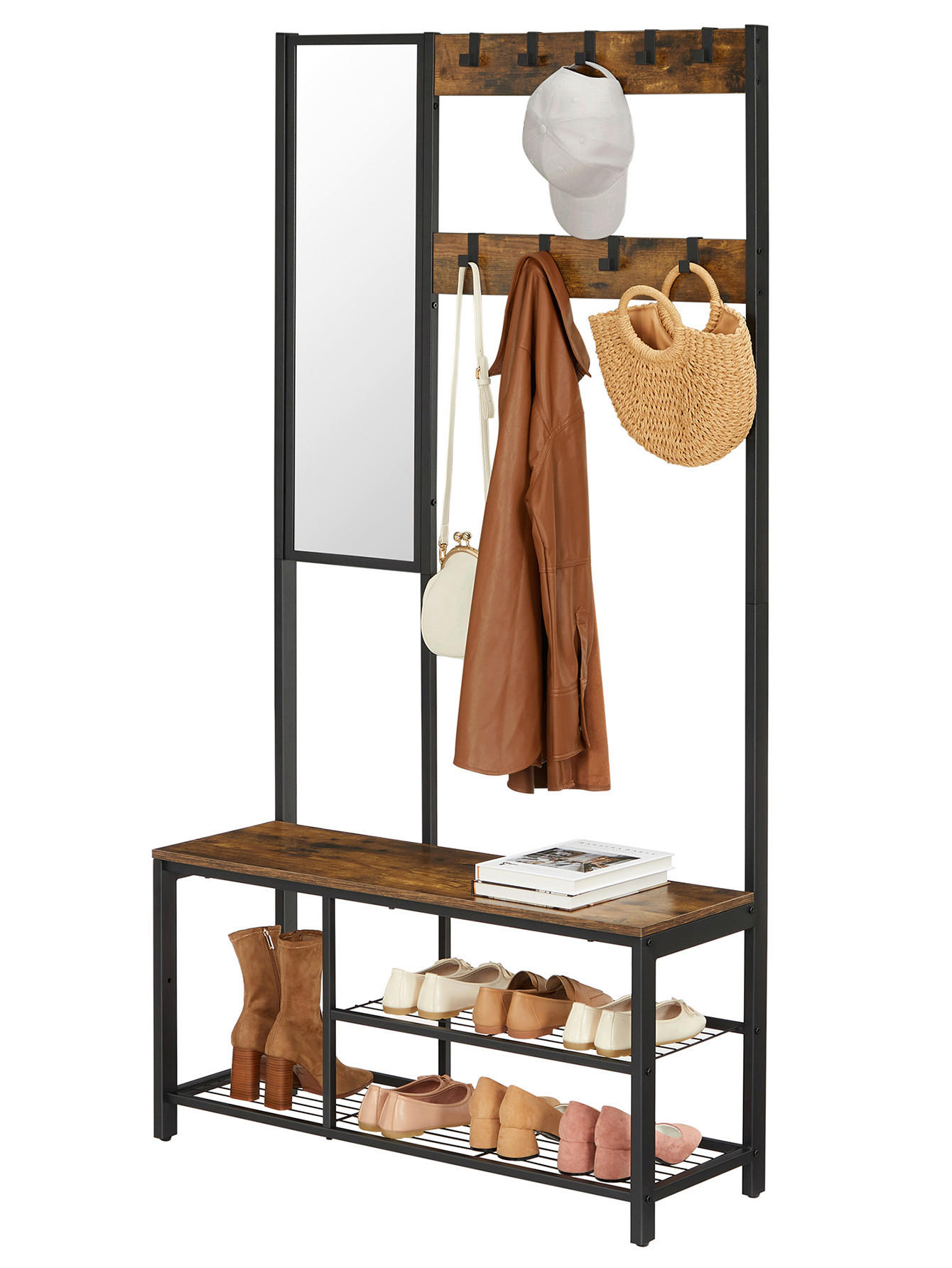 Mid.you Garderobe Braun, Schwarz 98x185x36 cm