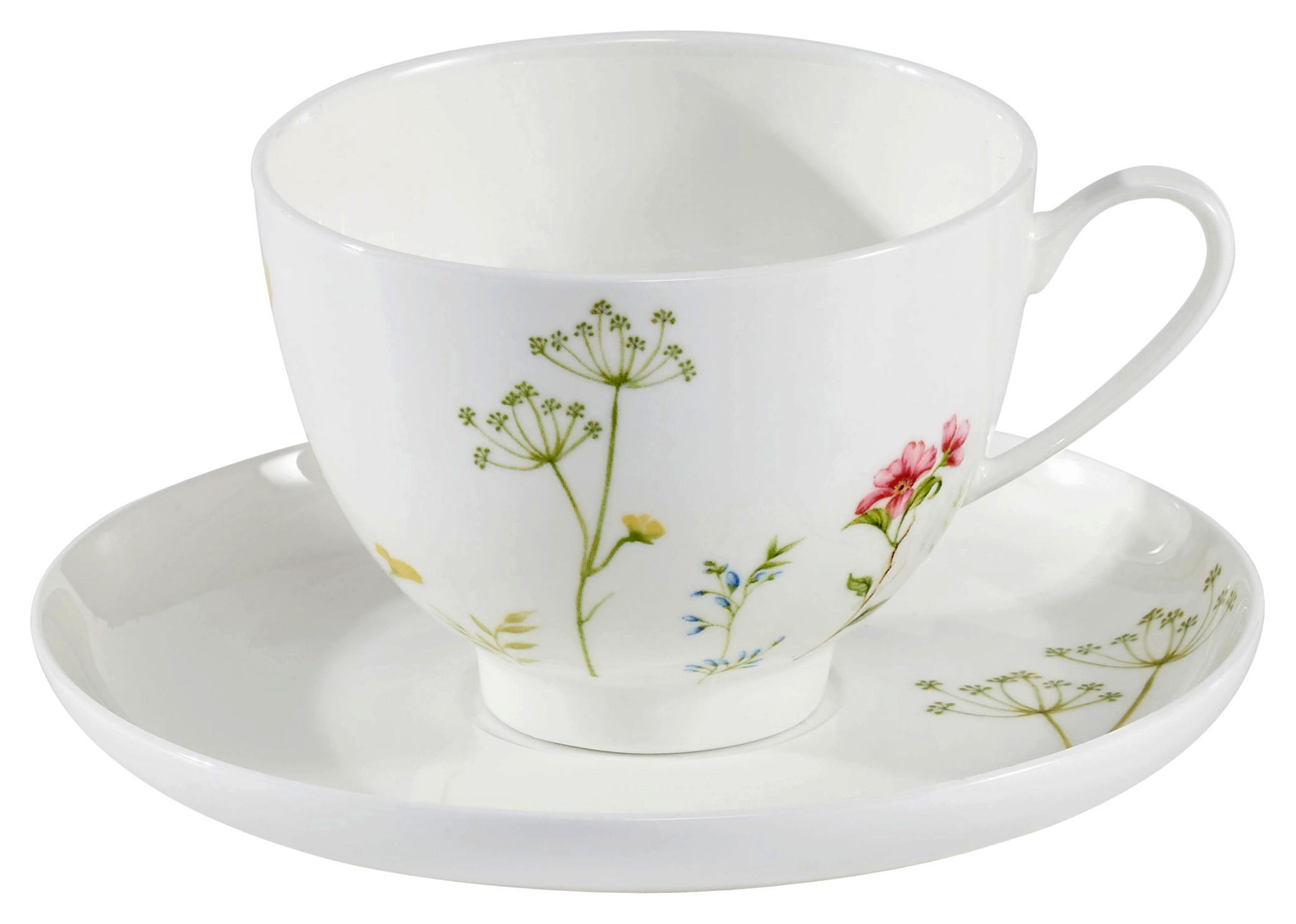 KAFFEETASSE MIT UNTERTASSE Wildflower    - Multicolor/Weiß, LIFESTYLE, Keramik - Novel