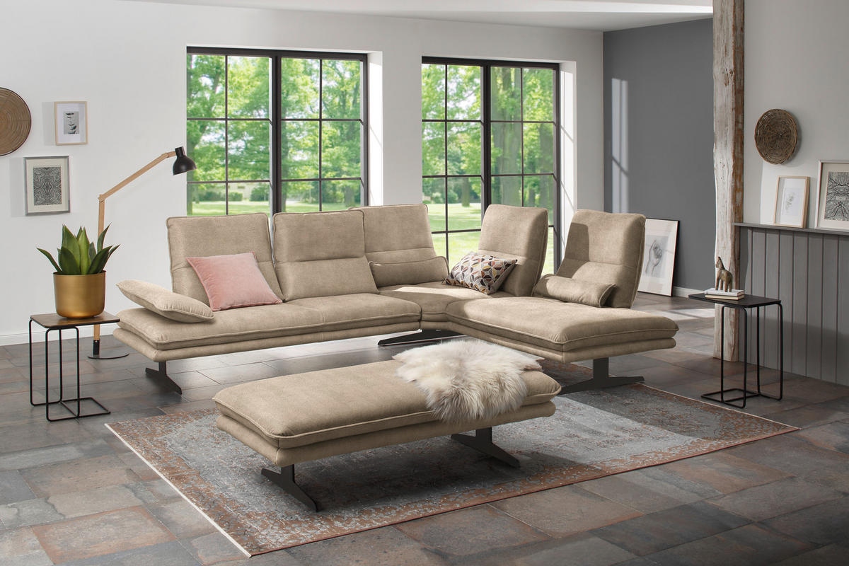 ECKSOFA in Mikrofaser Taupe  - Taupe/Schwarz, Design, Textil/Metall (284/224cm) - Chilliano