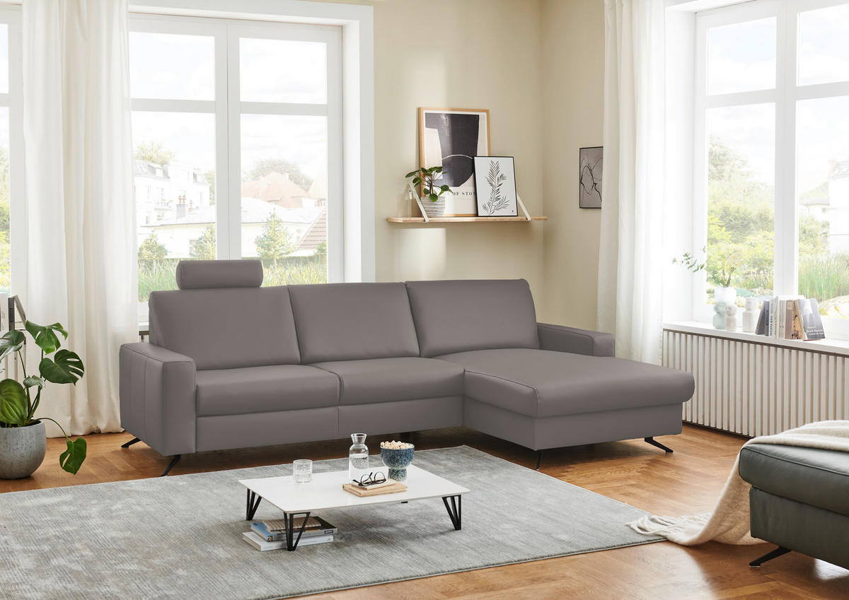 ECKSOFA - Hellgrau/Schwarz, Design, Leder/Metall (267/165cm) - Beldomo Premium