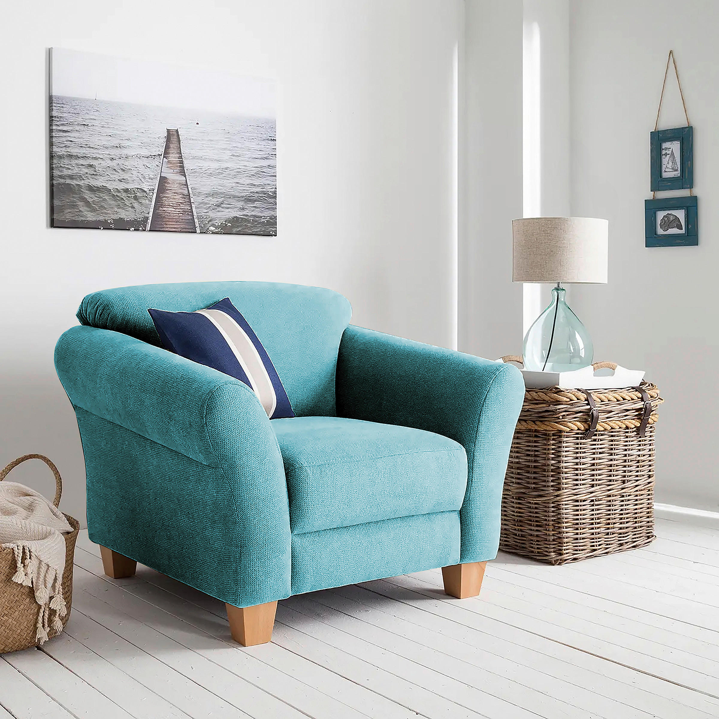 SESSEL in Flachgewebe Petrol - Petrol/Naturfarben, Konventionell, Holz/Textil (101/84/89cm) - Sit & More