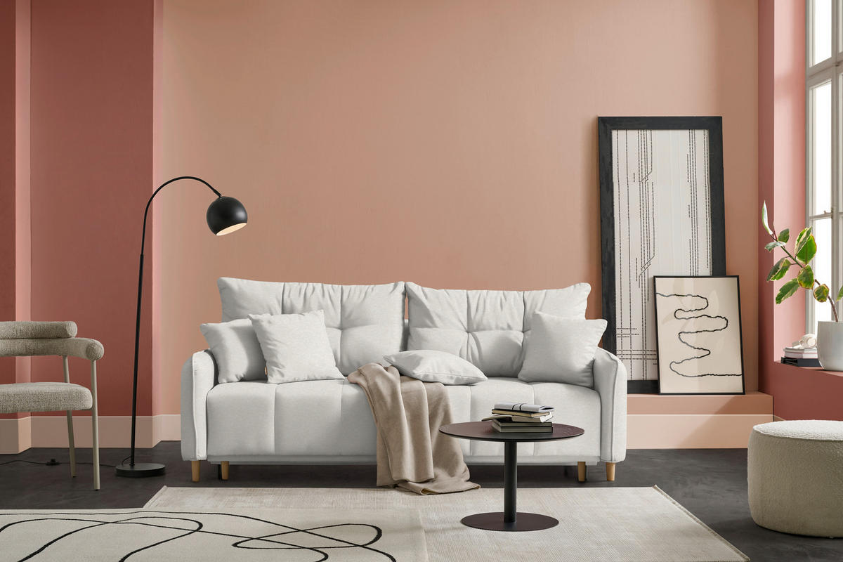 SCHLAFSOFA  in Chenille Creme  - Buchefarben/Creme, Design, Holz/Textil (217/97/101cm) - Carryhome