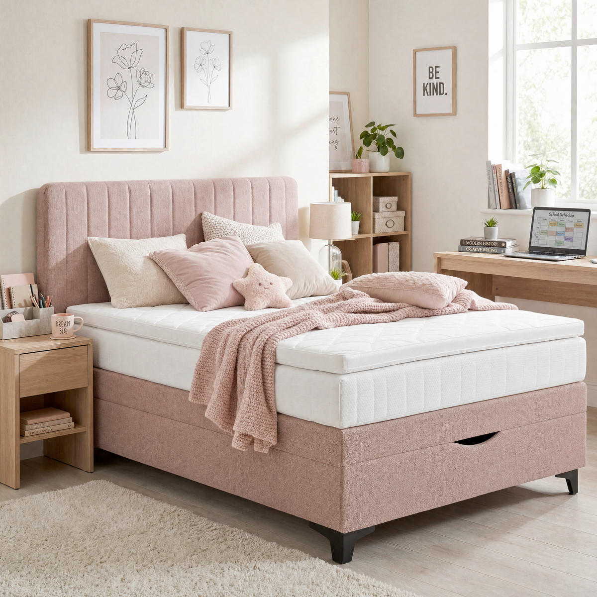 BOXSPRING POSTELJA 120 cm   x 200 cm  , tekstil starinsko roza  - črna/starinsko roza, Konvencionalno, umetna masa/tekstil (120/200cm) - Welnova