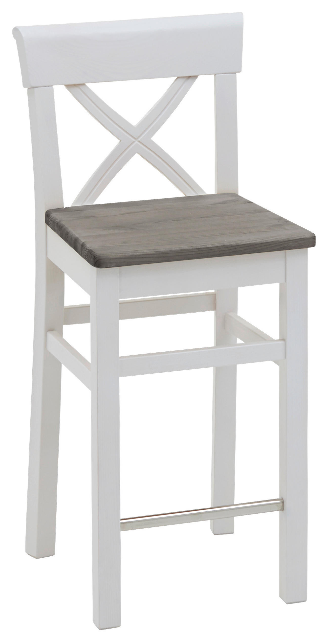 BARHOCKER Grau, Weiß Kiefer massiv  - Weiß/Grau, ROMANTIK / LANDHAUS, Holz (43,5/96/44cm) - Boxxx