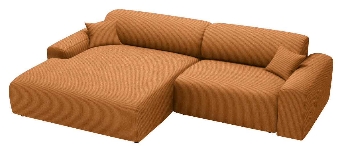 ECKSOFA in Velours, Feincord Rostfarben  178/292 cm  - Rostfarben/Schwarz, Design, Kunststoff/Textil (178/292cm) - home24