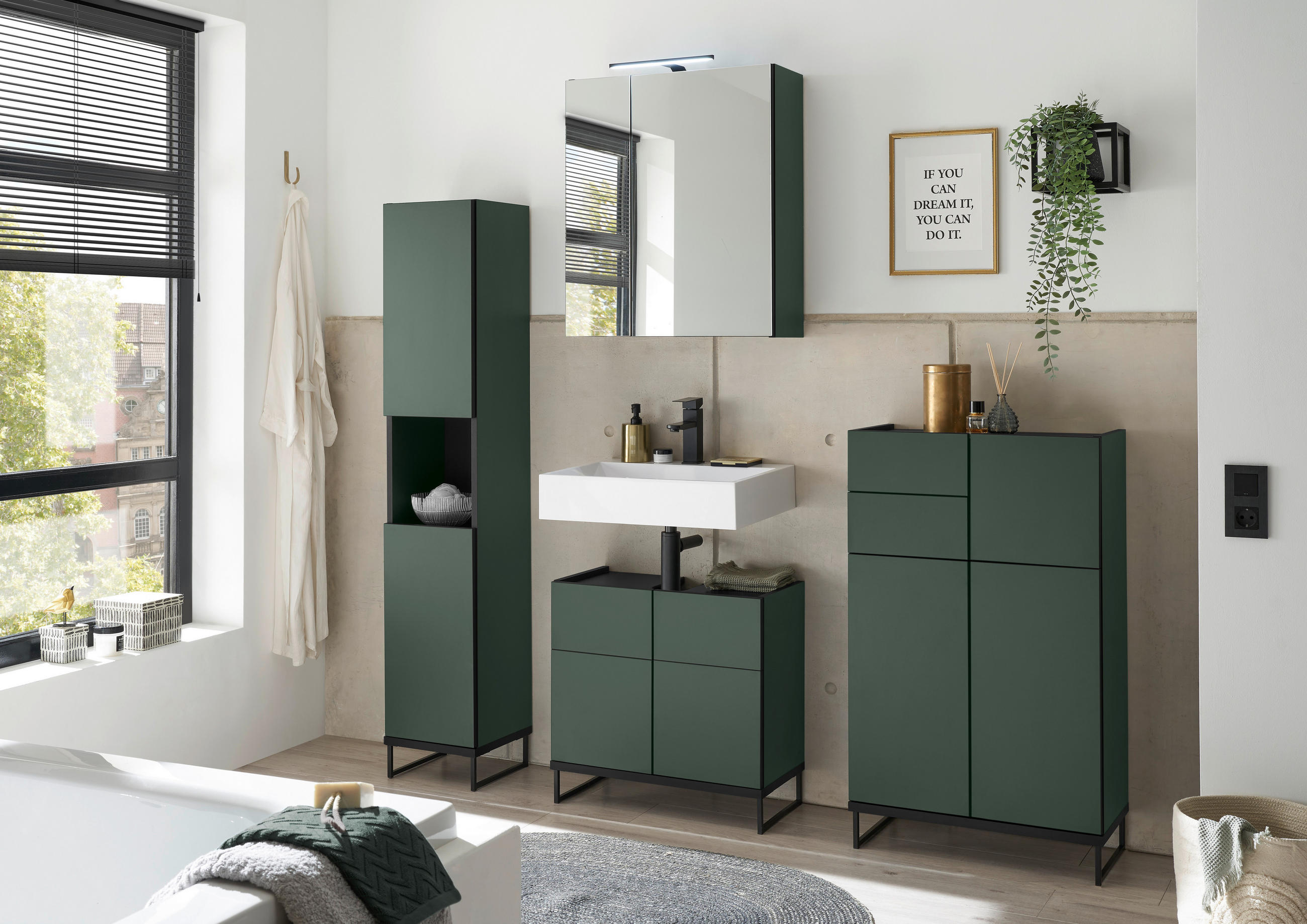 ARMOIRE À MIROIR 60/70/23 cm - vert/noir, Basics, verre/matériau de bois (60/70/23cm) - MID.YOU