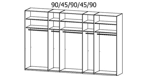 SCHWEBETÜRENSCHRANK  in Eiche Artisan, Seidengrau  - Chromfarben/Seidengrau, Design, Glas/Holzwerkstoff (361/223/68cm) - Novel