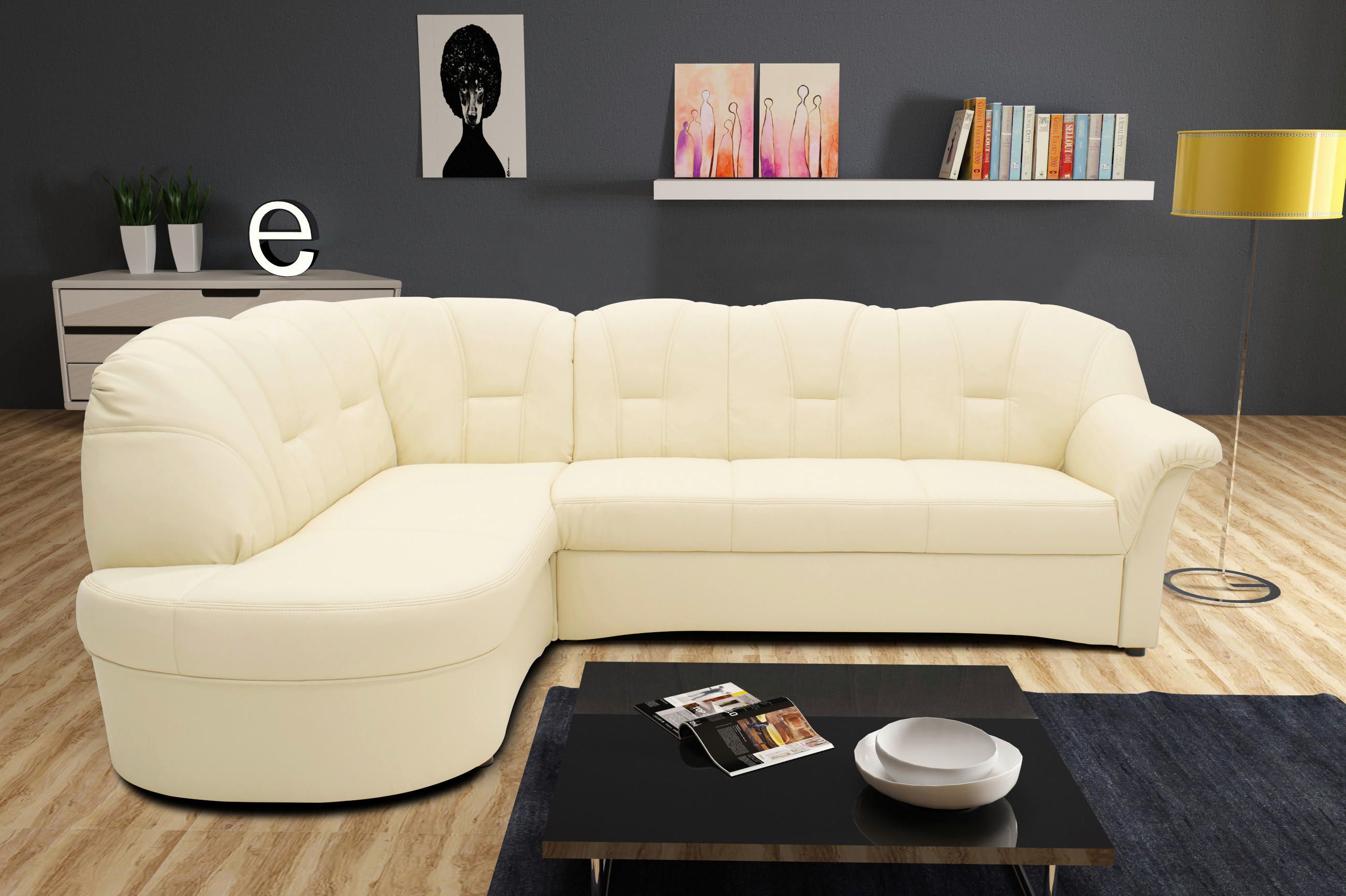 ECKSOFA Beige Lederlook  - Beige/Schwarz, KONVENTIONELL, Kunststoff/Textil (180/243cm) - MID.YOU