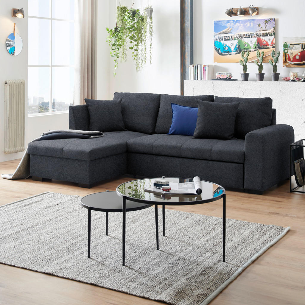 Thumbnail - Xora Ecksofa, Dunkelgrau, Textil, 3-Sitzer, Füllung: Schaumstoff, L-Form, Ottomane links, 238x158 cm, Made in EU, seiten...