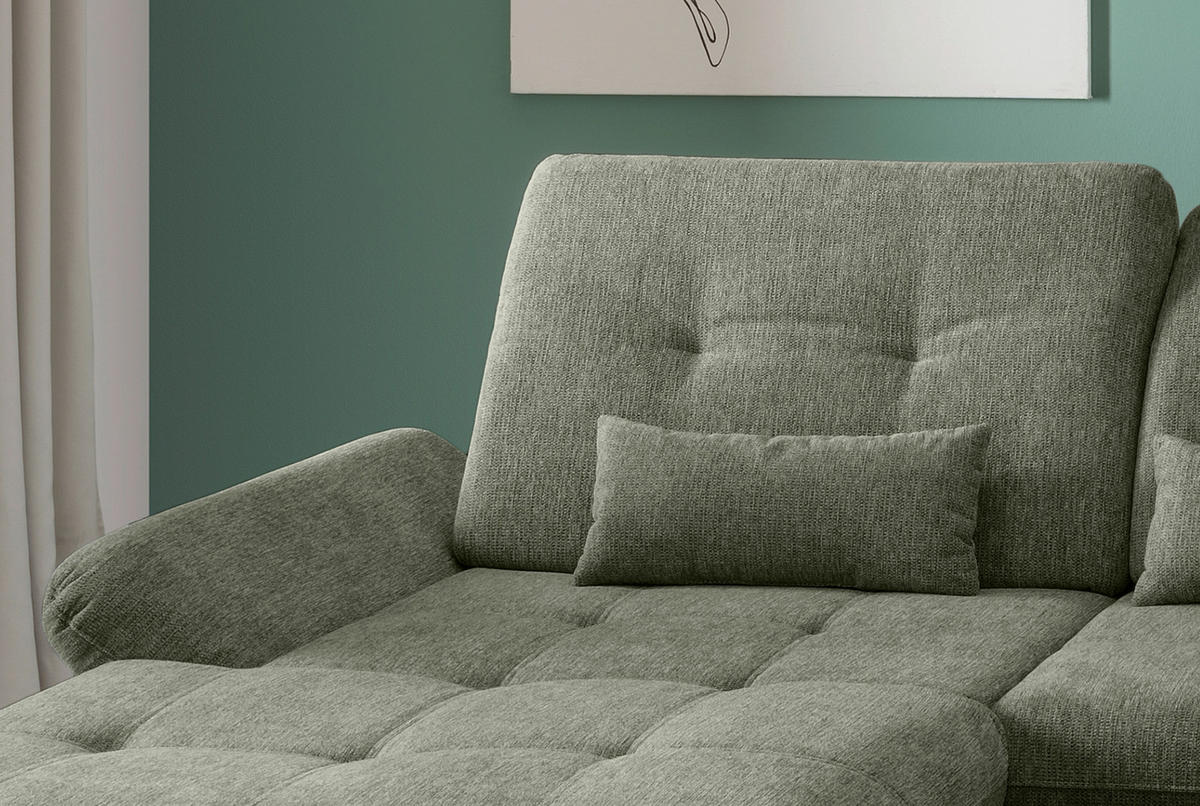 WOHNLANDSCHAFT Dunkelgrün Chenille  - Chromfarben/Dunkelgrün, Design, Textil/Metall (195/376/254cm) - Livetastic