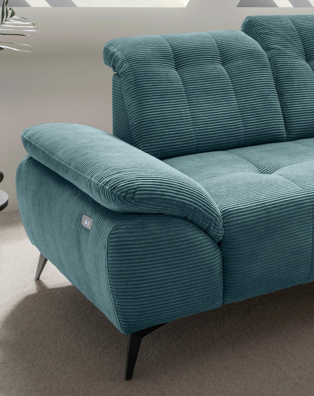 ECKSOFA in Cord Petrol  - Petrol/Schwarz, Modern, Textil/Metall (272/200cm) - Livetastic