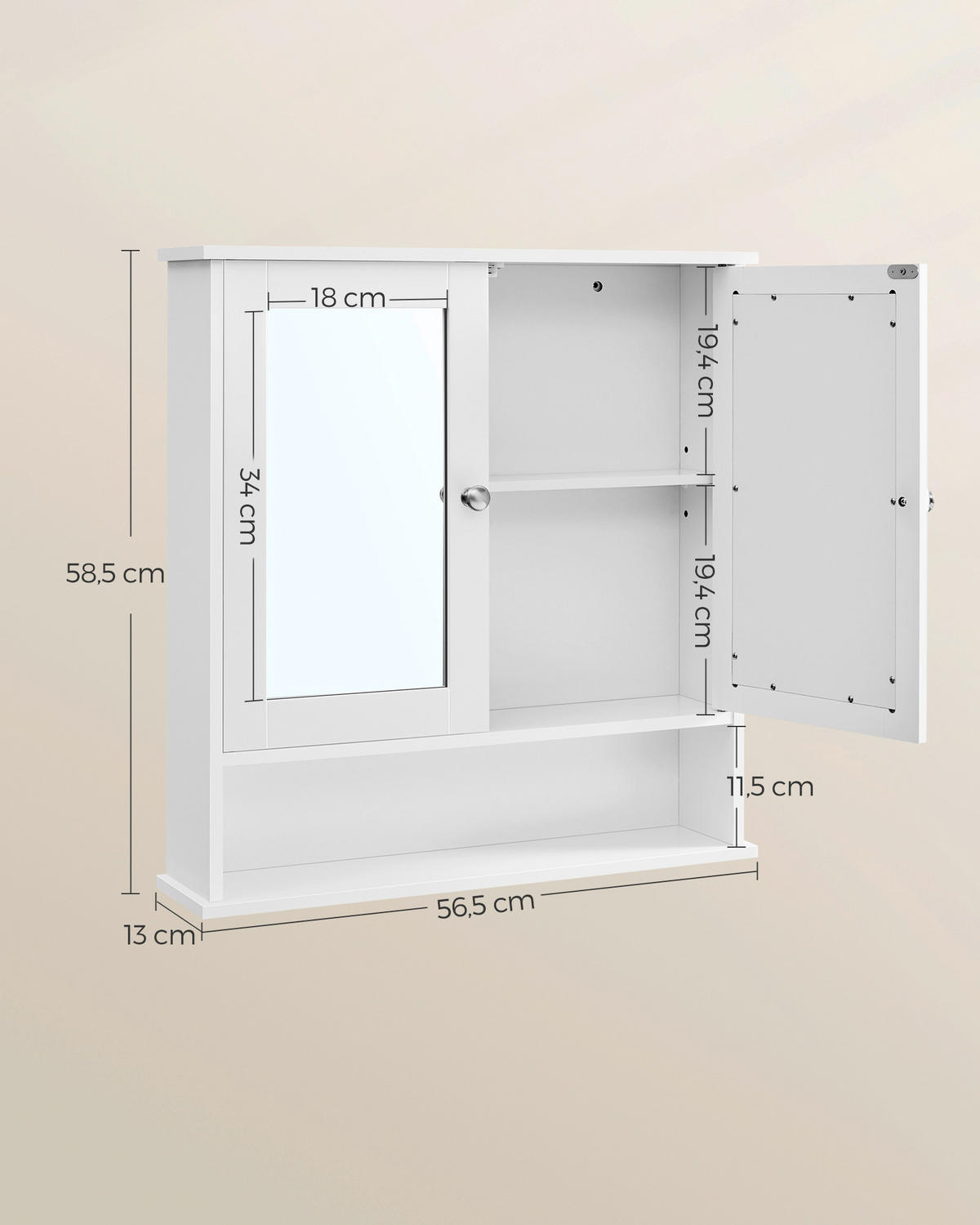 SPIEGELSCHRANK 26.5/82/28.5 cm  - Silberfarben/Weiß, Trend, Glas/Holzwerkstoff (26.5/82/28.5cm) - MID.YOU