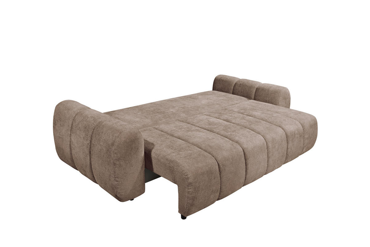 SCHLAFSOFA BUBBLE Webstoff Taupe  inkl. Zierkissen, Nierenkissen, Bettkasten, Liegefläche im Originalstoff  - Taupe/Schwarz, Design, Kunststoff/Textil (256/76/112cm) - MID.YOU