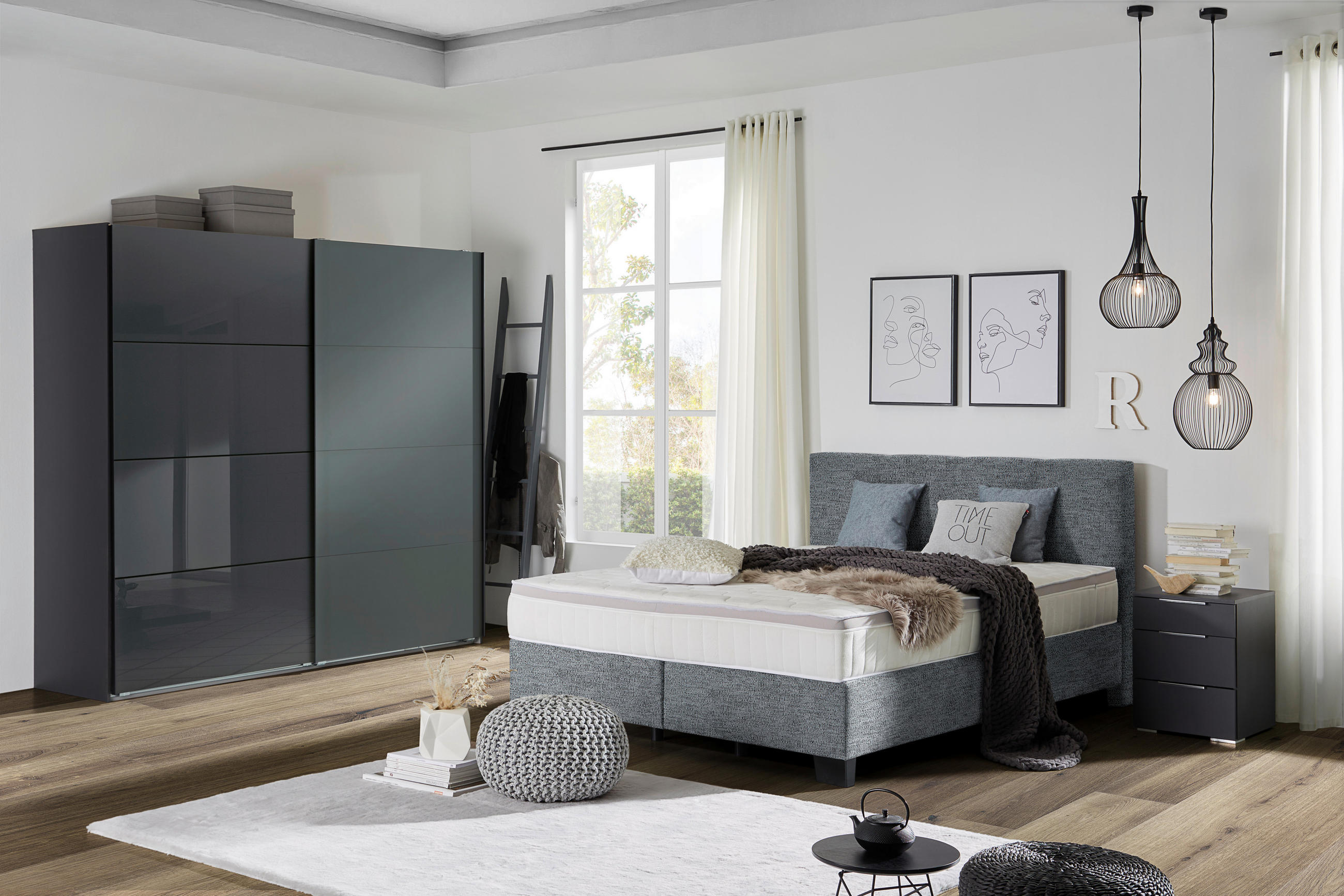 BOXSPRINGBETT 160/200 cm  in Dunkelgrau  - Dunkelgrau/Schwarz, Design, Kunststoff/Textil (160/200cm) - Hom`in