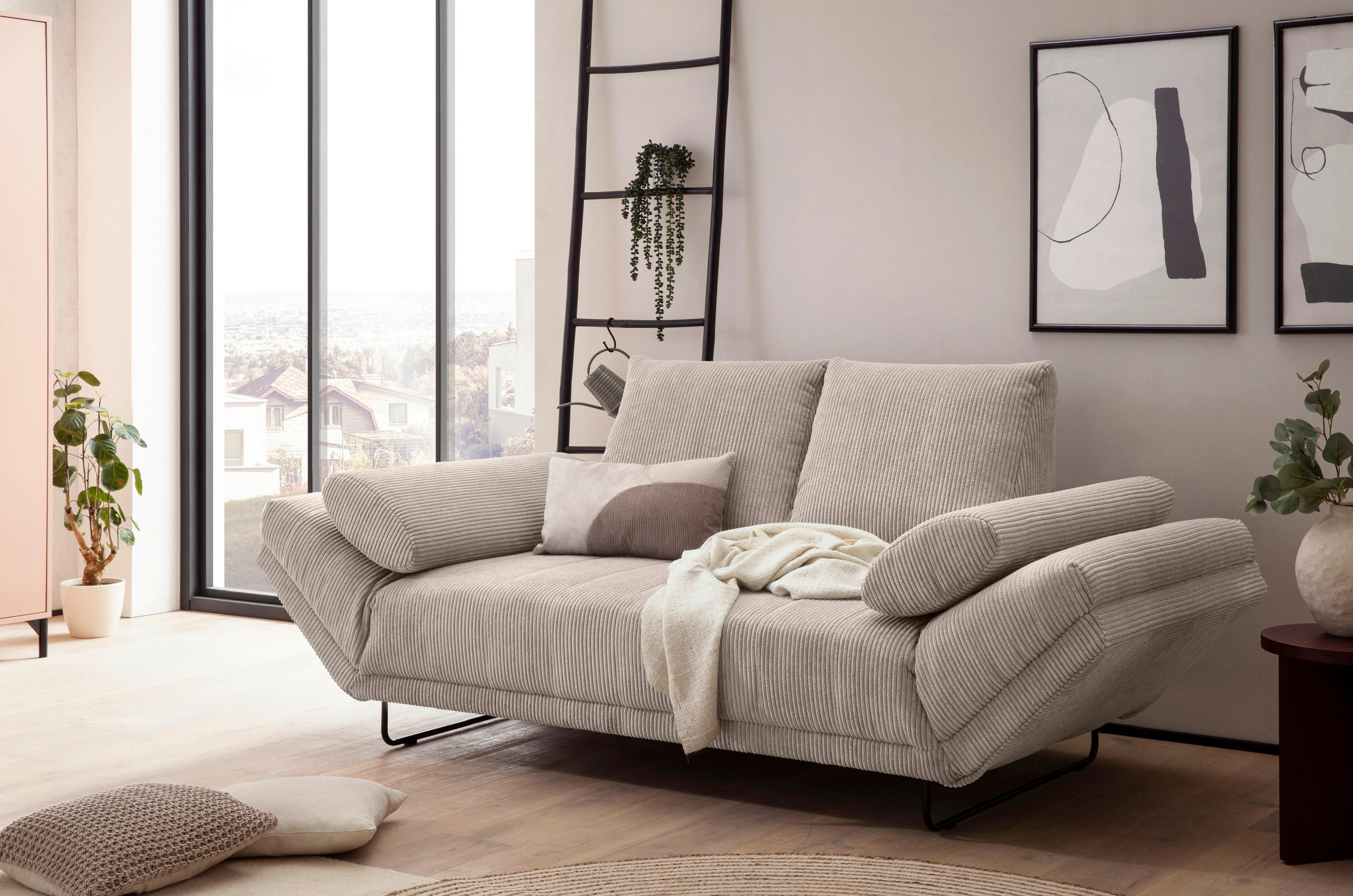 SCHLAFSOFA in Cord, Mikrofaser Taupe  - Taupe/Schwarz, Design, Textil/Metall (210/95/97cm) - MID.YOU