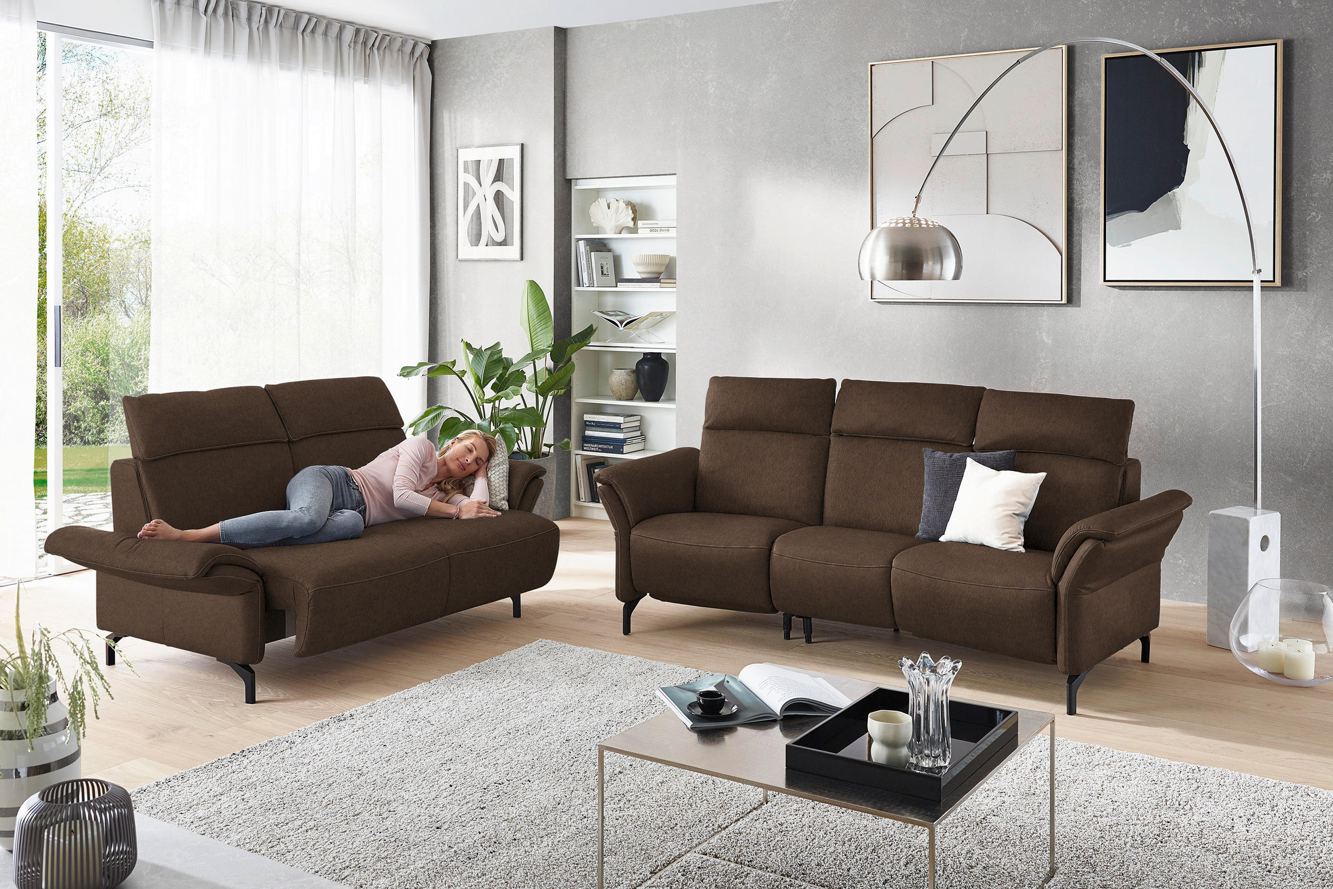 2-SITZER-SOFA in Echtleder Braun  - Schwarz/Braun, Konventionell, Leder/Metall (178/103/92cm) - Dieter Knoll