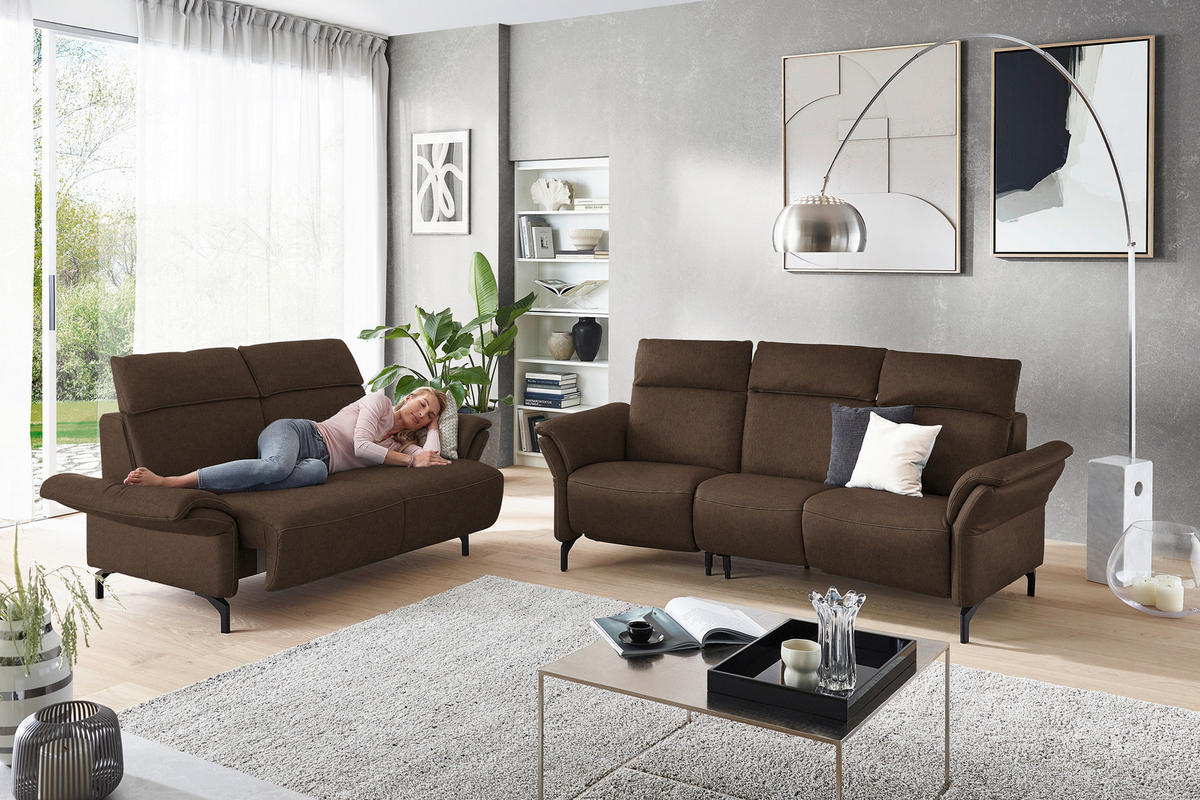 2-SITZER-SOFA in Echtleder Braun  - Schwarz/Braun, Konventionell, Leder/Metall (178/103/92cm) - Dieter Knoll