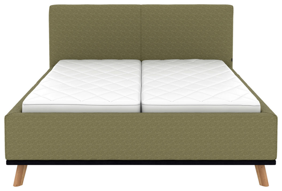 POLSTERBETT Matratze, Lattenrost, Bettkasten 160/200 cm  in Olivgrün  - Eichefarben/Weiß, Design, Holz/Textil (160/200cm) - Musterring