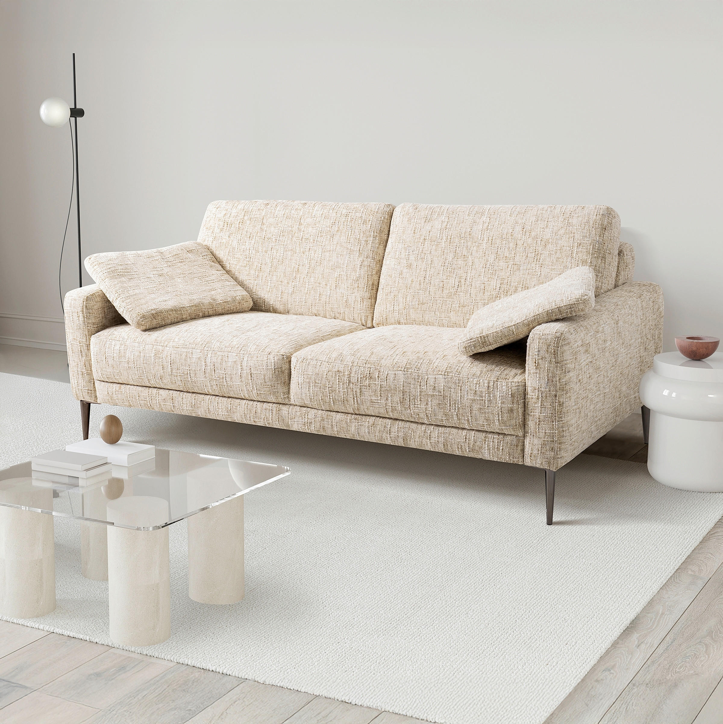 3-SITZER-SOFA SPRING Webstoff Beige  - Beige/Schwarzchrom, Design, Textil/Metall (187/85/92cm) - Livetastic