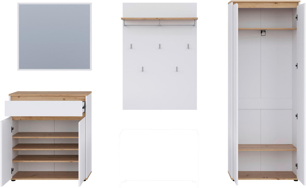 GARDEROBE  in 263,5/193/41,4 cm  - Weiß/Eiche Artisan, MODERN, Holzwerkstoff (263,5/193/41,4cm) - Carryhome