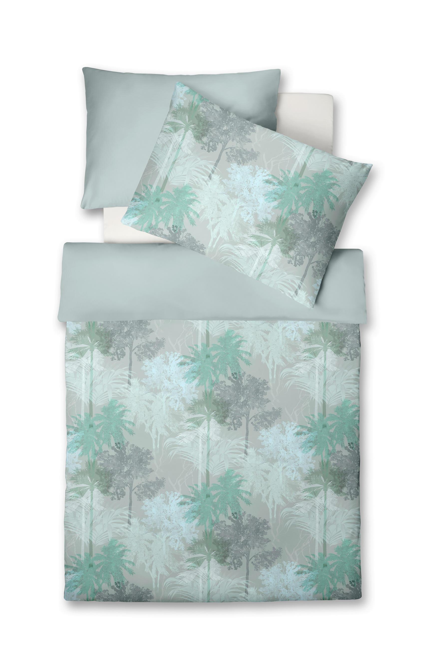 POSTELJNINA MIAMI 140/200 cm mako saten siva, turkizna, pastelno modra  - turkizna/pastelno modra, Konvencionalno, tekstil (140/200cm) - Fleuresse