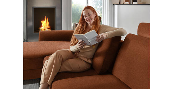 ECKSOFA  in Chenille, Flachgewebe Rostfarben  175/316 cm  - Rostfarben/Schwarz, Design, Textil/Metall (175/316cm) - Dieter Knoll