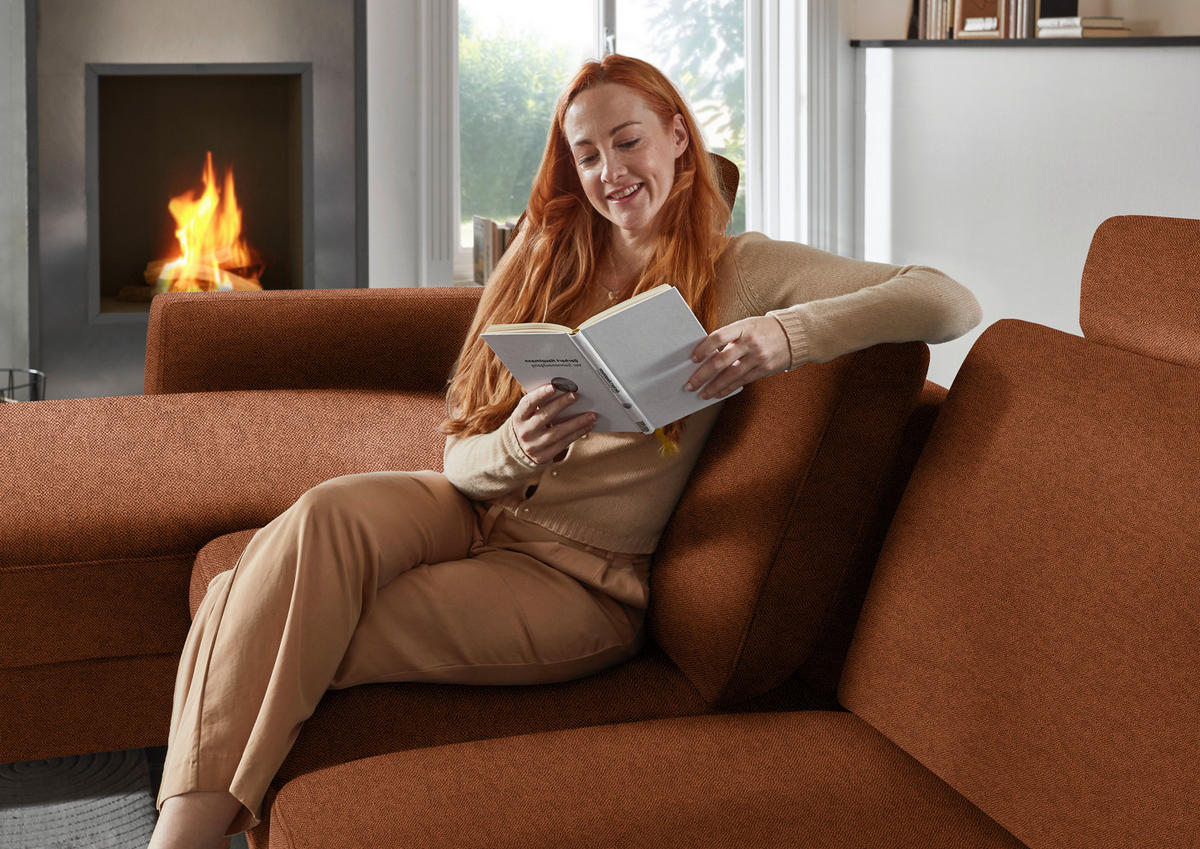 ECKSOFA Chenille, Flachgewebe Rostfarben  - Rostfarben/Schwarz, Design, Textil/Metall (175/316cm) - Dieter Knoll