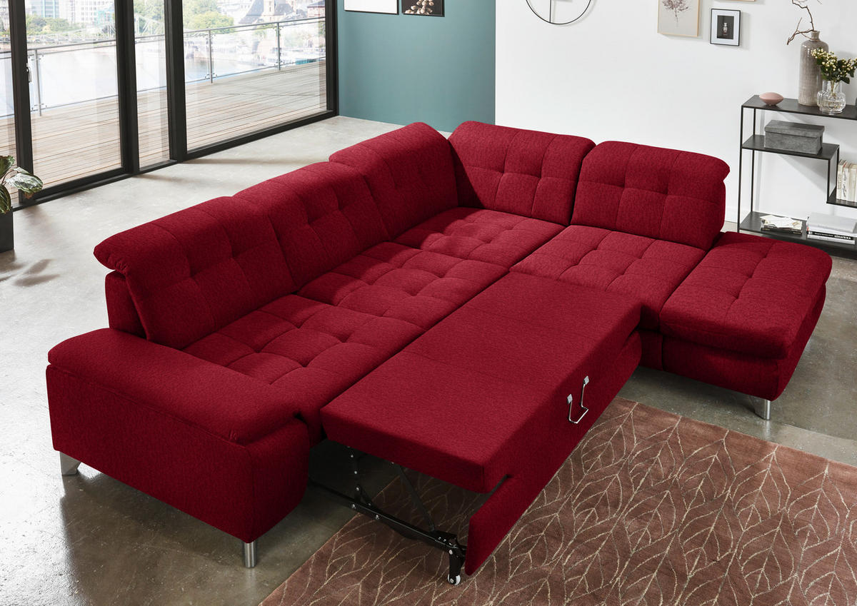 ECKSOFA in Chenille Rot  - Chromfarben/Rot, Design, Textil/Metall (310/260cm) - Beldomo Speed