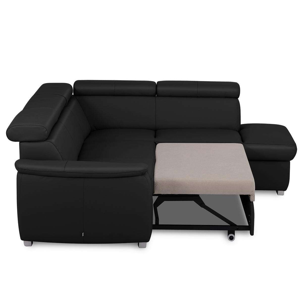 ECKSOFA  in Lederlook Echtleder Schwarz  - Silberfarben/Schwarz, Leder/Holz (262/211cm) - Celina Home