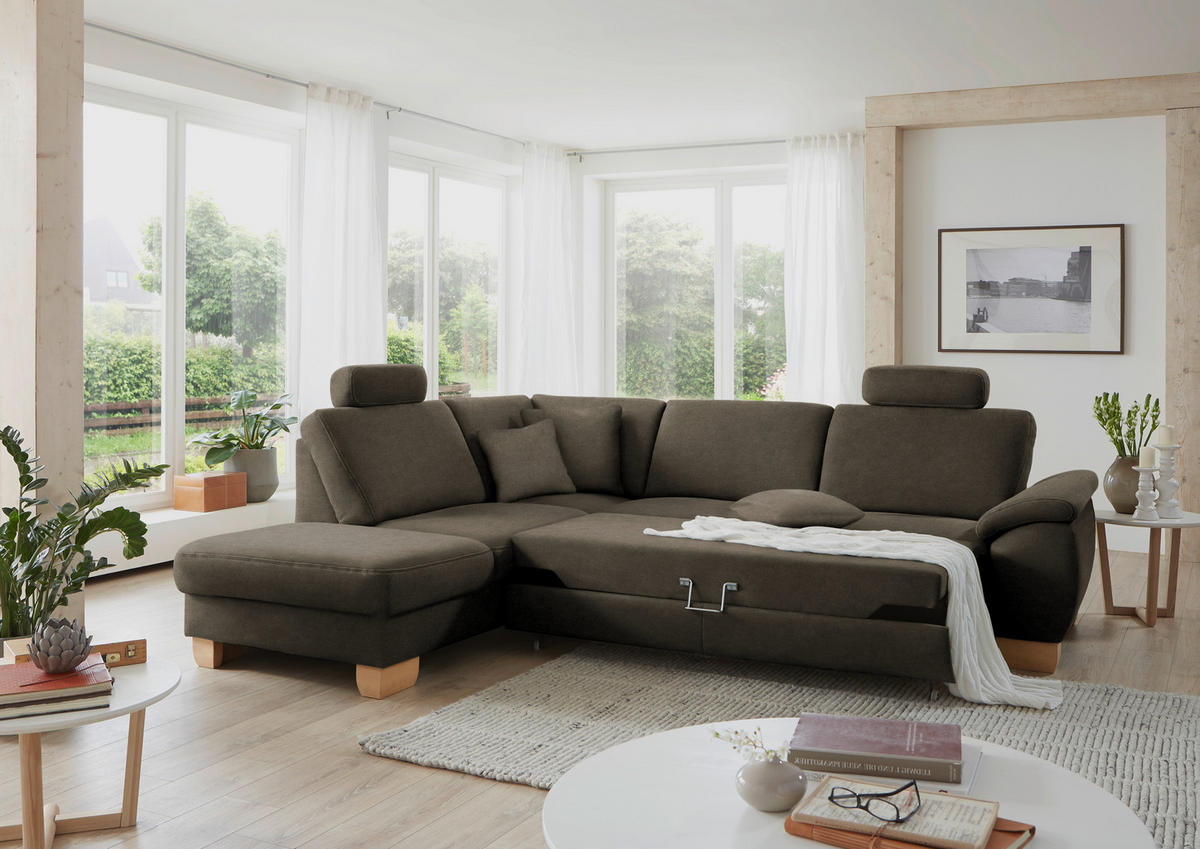 ECKSOFA in Mikrofaser Fango  - Wildeiche/Fango, Konventionell, Holz/Textil (236/286cm) - Voleo