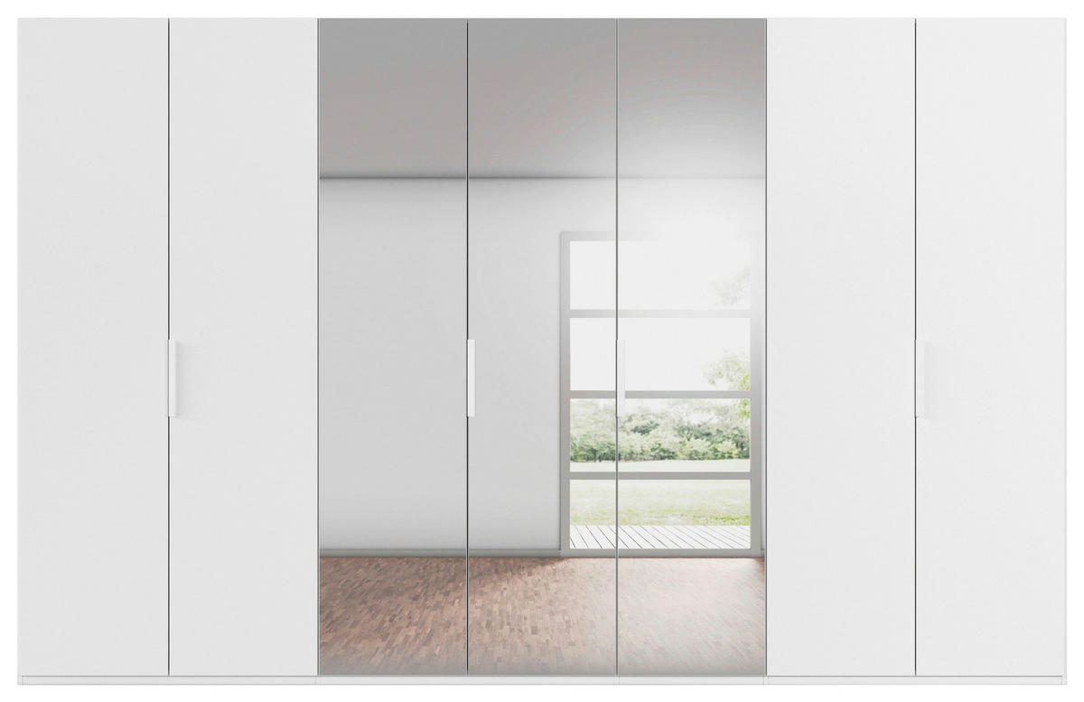 DREHTÜRENSCHRANK 350/235/61 cm,  in Weiß, 7-türig  - Weiß, Basics, Glas/Holzwerkstoff (350/235/61cm) - Novel