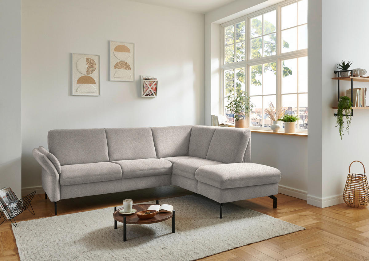 ECKSOFA in Flachgewebe Beige  241/190 cm  - Beige/Schwarz, KONVENTIONELL, Textil/Metall (241/190cm) - Beldomo Comfort